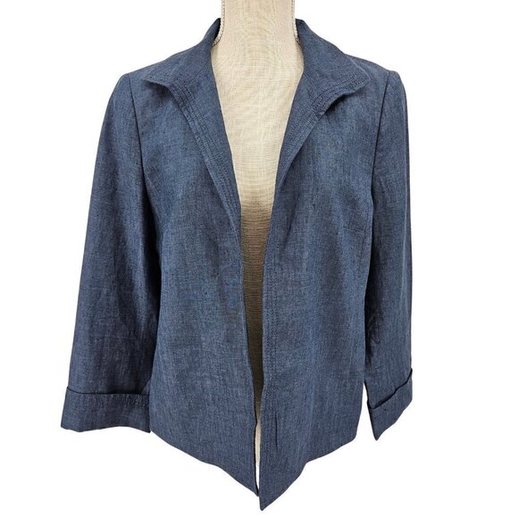 Talbots Jackets & Blazers - Talbots Linen Open Front Blazer Jacket Blue Women’s Size 8 Lightweight Career
